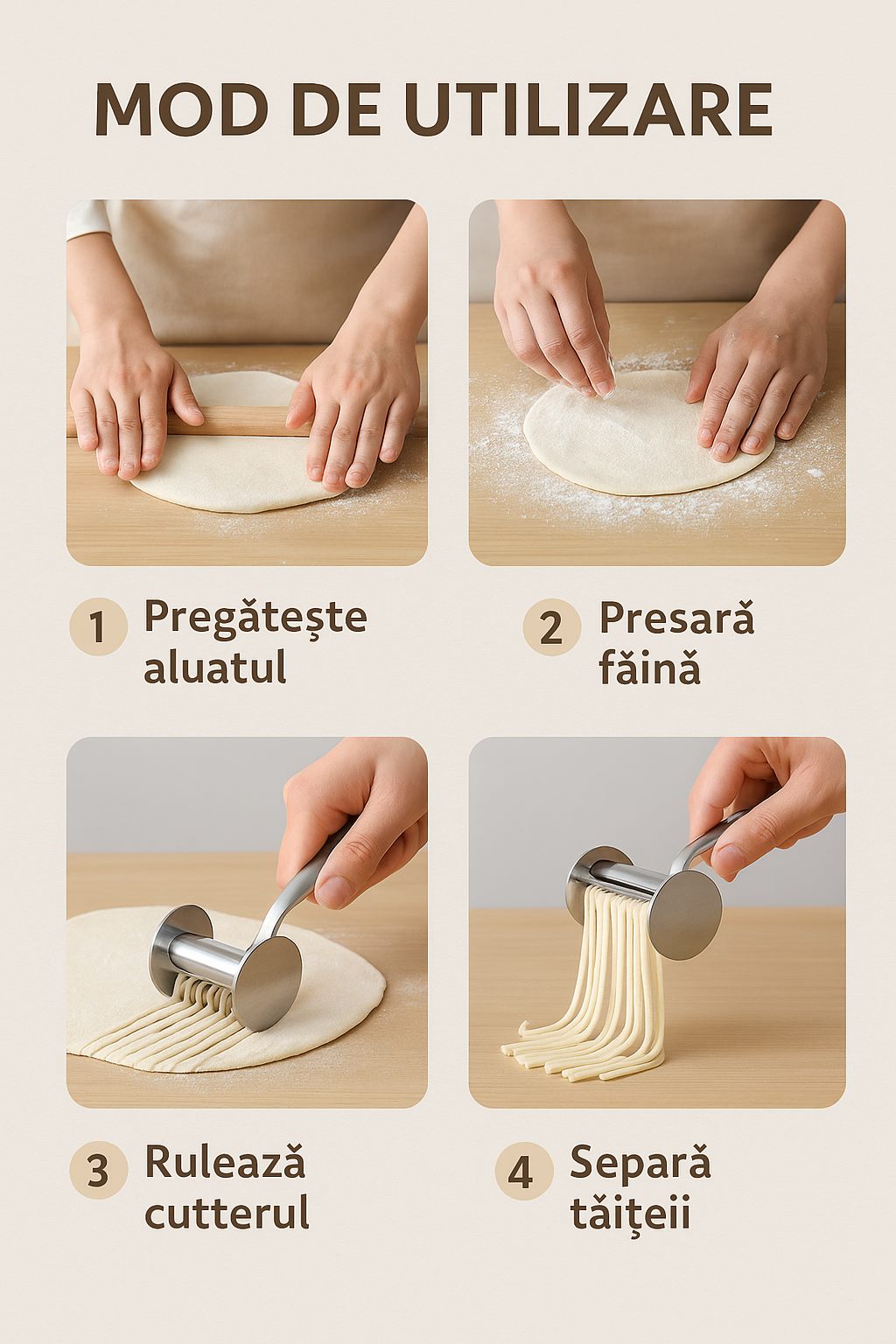 PastaMaker - Cutter manual din inox pentru tăiței